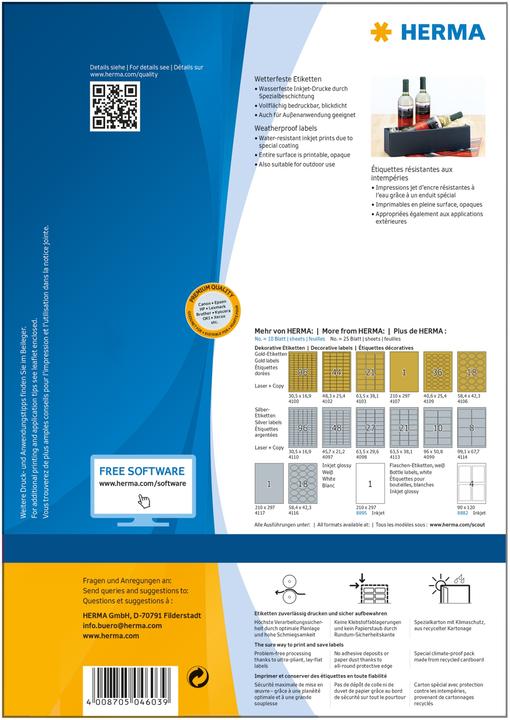Immagine prodotto HERMA Etichette per bottiglie A4