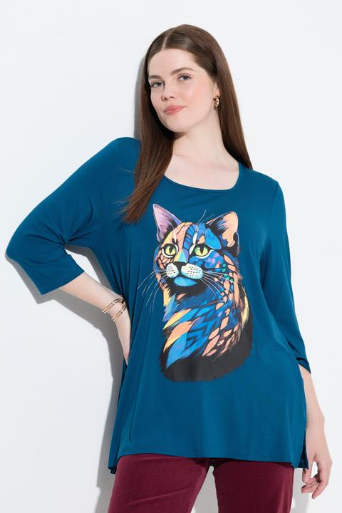 Produktbild Ulla Popken Shirt, Katzenmotiv, A-Linie, Carree-Ausschnitt, 3/4-Arm (46, 48)