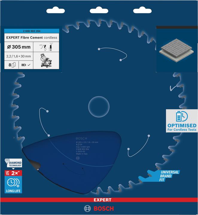 Image du produit Bosch Professional Zubehör Bosch 2608902204 EXPERT cirkelzaagblad - 305 x 30 x 8T - vezelcementplaten