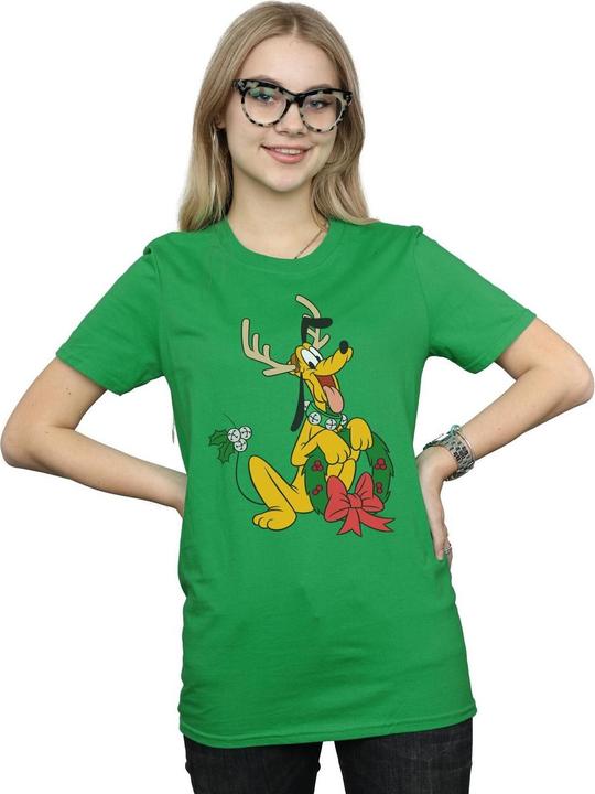 Actual product image Disney Womens/Ladies Pluto Christmas Reindeer Cotton Boyfriend T-Shirt (L)