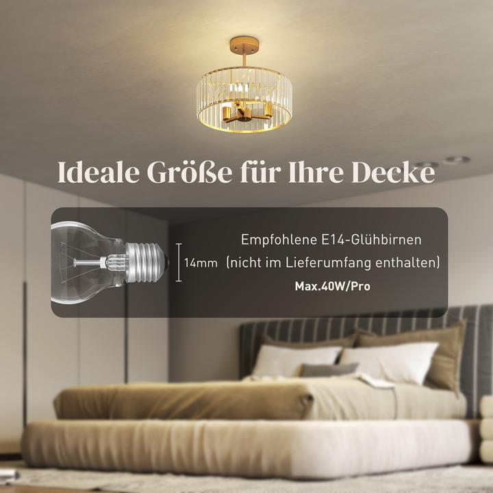 Produktbild Homcom Deckenleuchte Metall, Kristall Gold (E14)