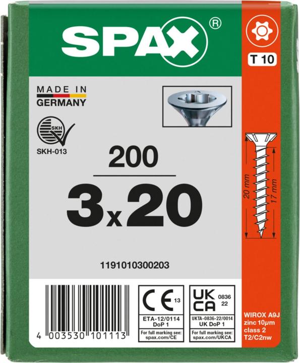 Produktbild Spax Senkkopf Bremsrippen T-Star Plus T10 Vollgewinde Wirox (200 Schrauben pro Stück)