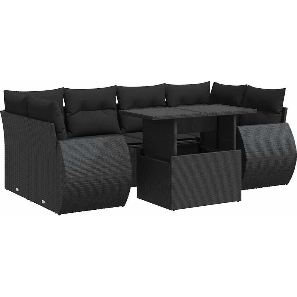 VidaXL, Gartenlounge, 7-tlg. Garten-Sofagarnitur mit Kissen Schwarz Poly Rattan