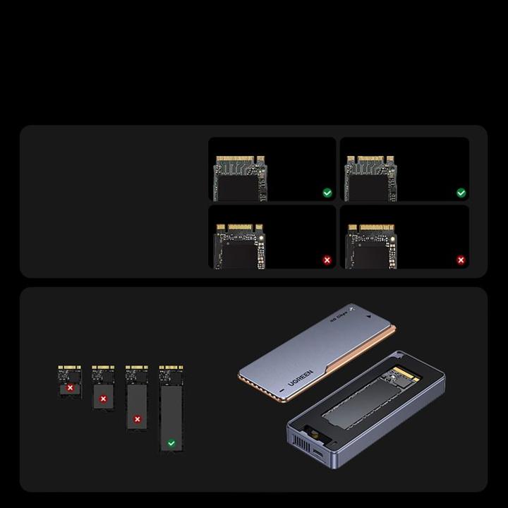 Produktbild Ugreen - Hard Drive Enclosure (65727) - M.2 NVMe/SSD, 40Gbps, 8TB, with Type-C Cable - Grey (M.2)