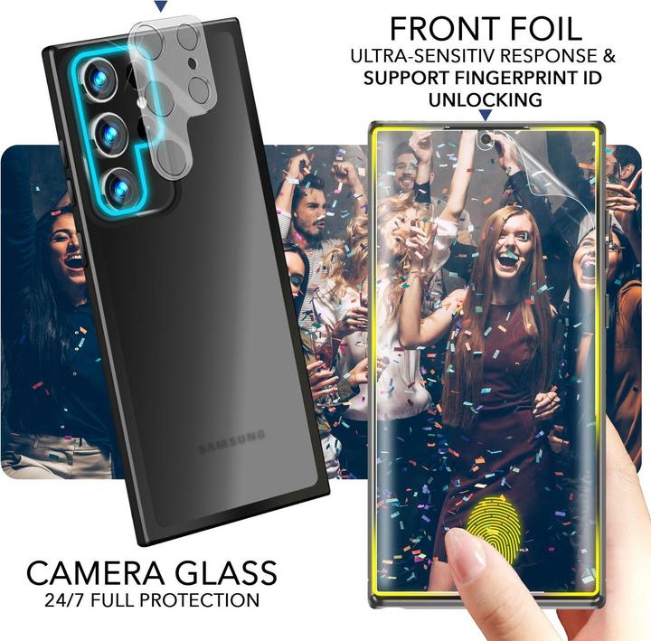 Immagine prodotto Nalia Cover ibrida semitrasparente con 2x vetro di protezione del display e 2x vetro della fotocamera (Samsung Galaxy S23 Ultra)