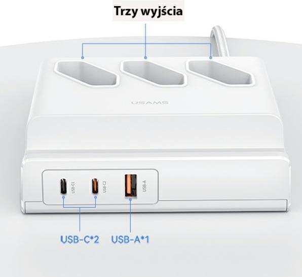 Actual product image Usams 65W Super SI Fast Charging USB Dock - White (6 x, USB-C, USB-A, 2 m)