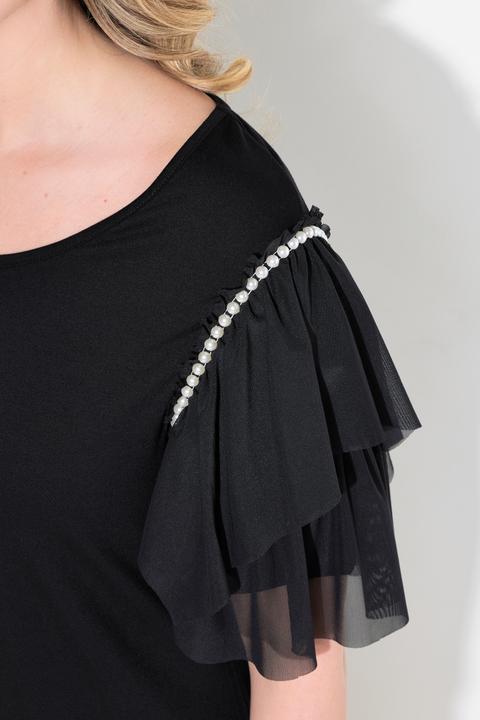 Immagine prodotto Miamoda Damen grosse Grössen T-Shirt, A-Linie, Mesh-Halbarm mit Volants schwarz 52 835737100-52 (52)