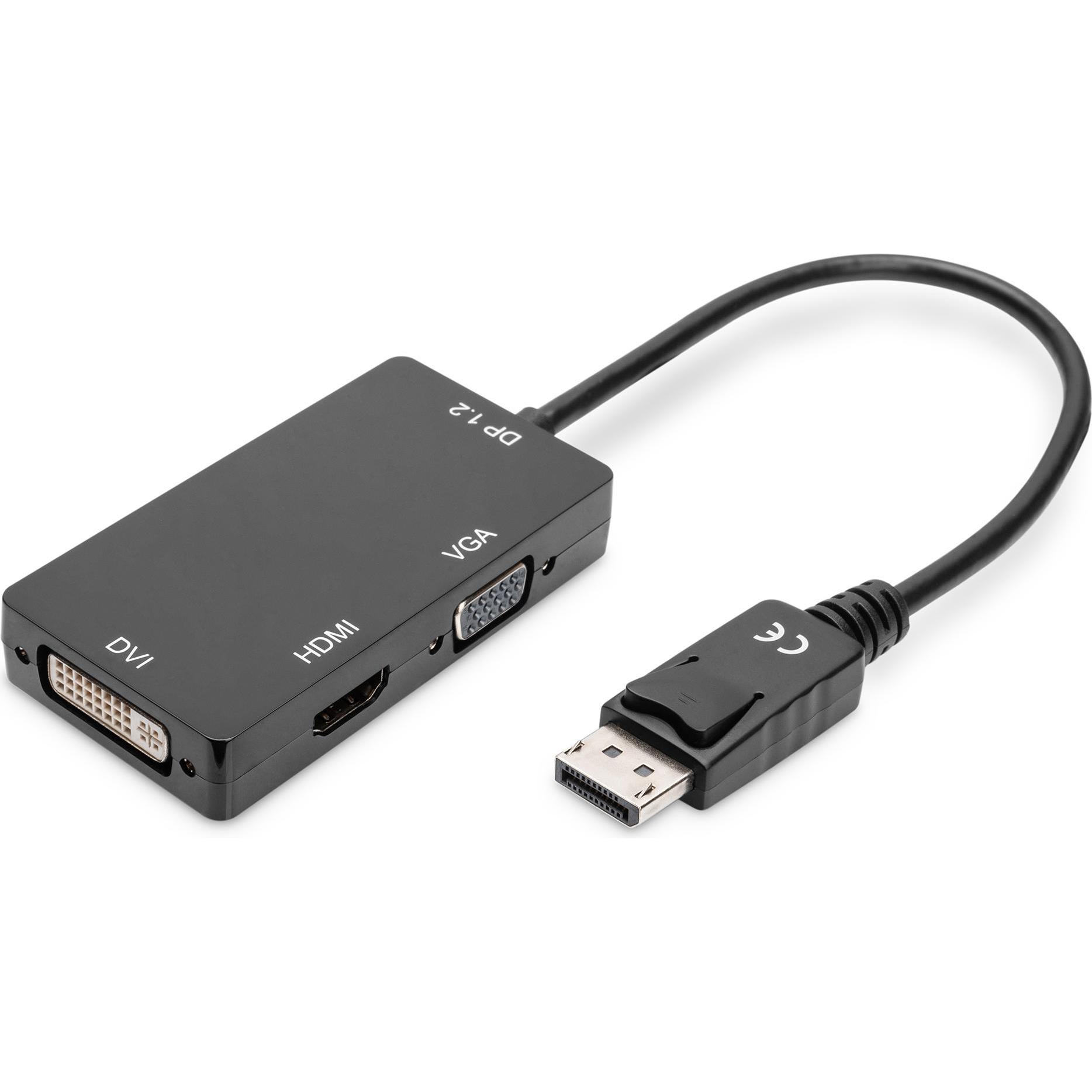 Thumbnail - Digitus DP 3in1 conv.cable,0,2m (HDMI, DVI, VGA, 28.50 cm), Data + Video Adapter, Schwarz