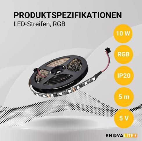 Produktbild Enovalite Digitaler LED-Streifen in RGB Farben (RGB, 500 cm, Indoor)