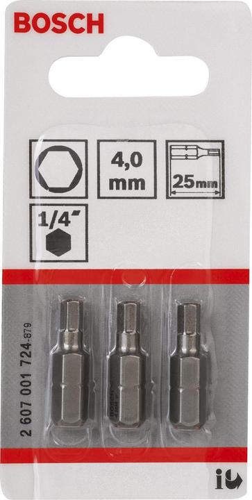 Actual product image Bosch Professional Zubehör Screwdriver bit extra-hard HEX 4, 25 mm, pack of 3 (HEX4)