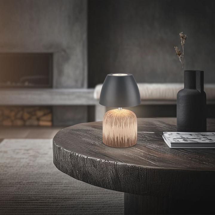 Actual product image Briloner Brilo unplugged CERA Akku LED Tischleuchte mit Touchdimmer- Anthrazit, Holz (200 lm)