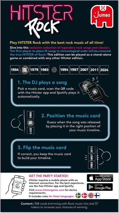 Produktbild Jumbo Hitster Rock Nordic (HIT007NOR) (Dänisch, Finnisch, Norwegisch, Schwedisch, 2 - 6 Spieler)