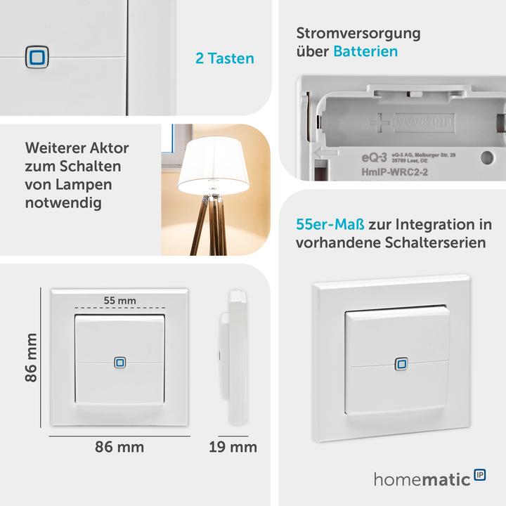 Actual product image Homematic IP HmIP Wandtaster 2-fach HmIP-WRC2-2