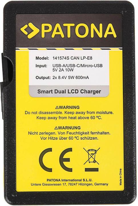 Produktbild Patona Ladegerät Smart Dual LCD USB Canon LP-E8 (Kamera Akku Ladegerät)