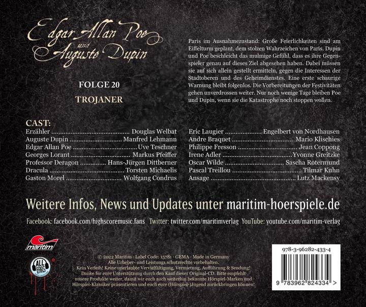 Actual product image Edgar Allan Poe & Auguste Dupin 20 Trojans (Douglas Welbat, Engelbert von Nordhausen, Hans-Jürgen Dittberner, Jean Coppong, Lutz Mackensy, Manfred Lehmann, Mario Klischies, Markus Pfeiffer, Sascha Rotermund, Tilmar Kuhn, Torsten Michaelis, Uve test computer, Wolfgang Condrus, Yvonne Greitzke)