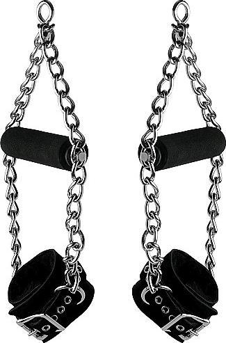 Image du produit XR Brands Poignets de suspension en cuir Nubuck doublés de fourrure avec grip