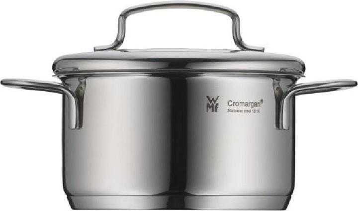 Actual product image WMF Kochtopf Bratentopf Induktion 14cm klein Metalldeckel 0,9l Mini Edelstahl (14 cm, Casserole + Stewpot, Pot, Stainless steel)