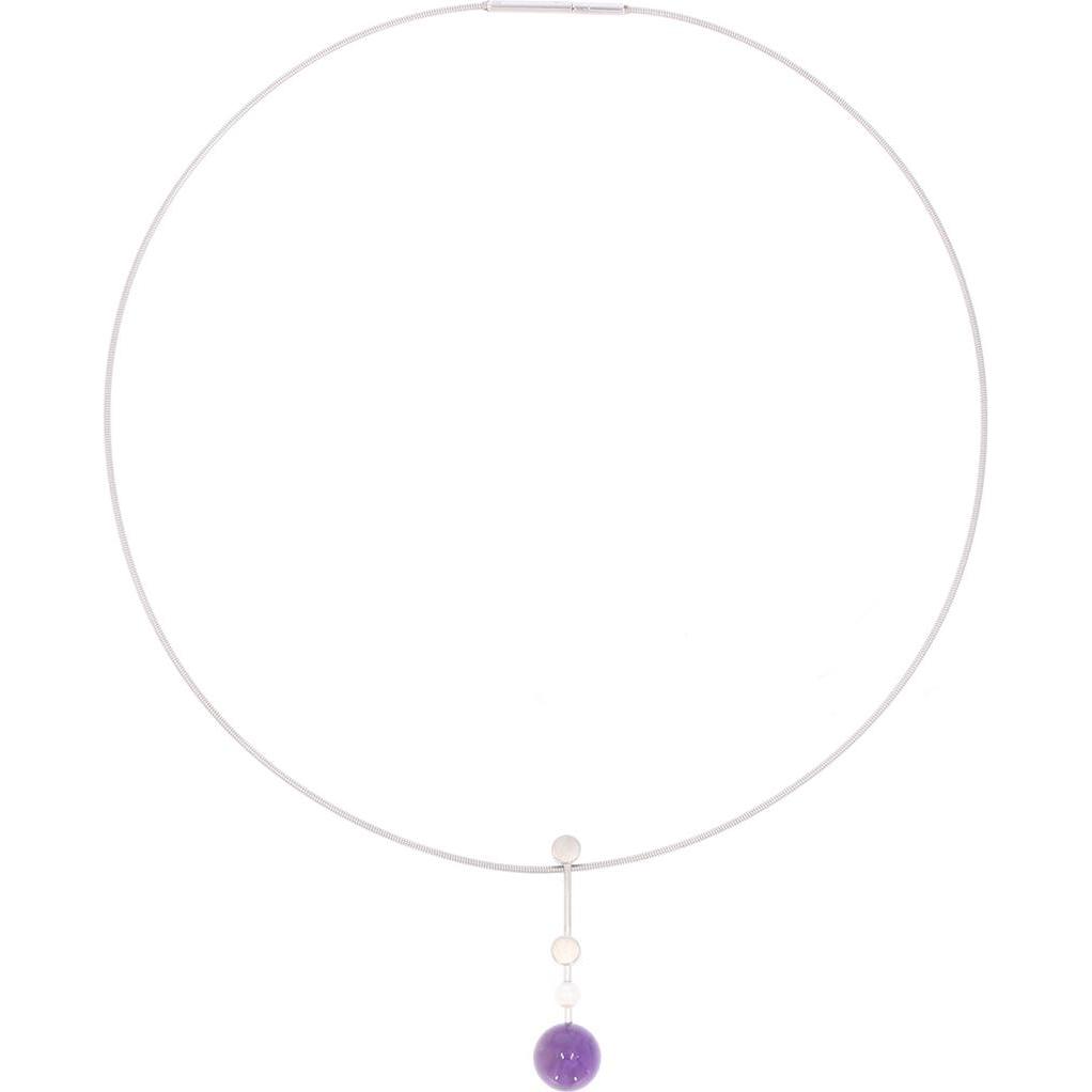 Xen, Halsschmuck, Atelier Collier mit Amethyst und Süsswasserzuchtperle 45 cm, (Edelstahl, 45 cm)