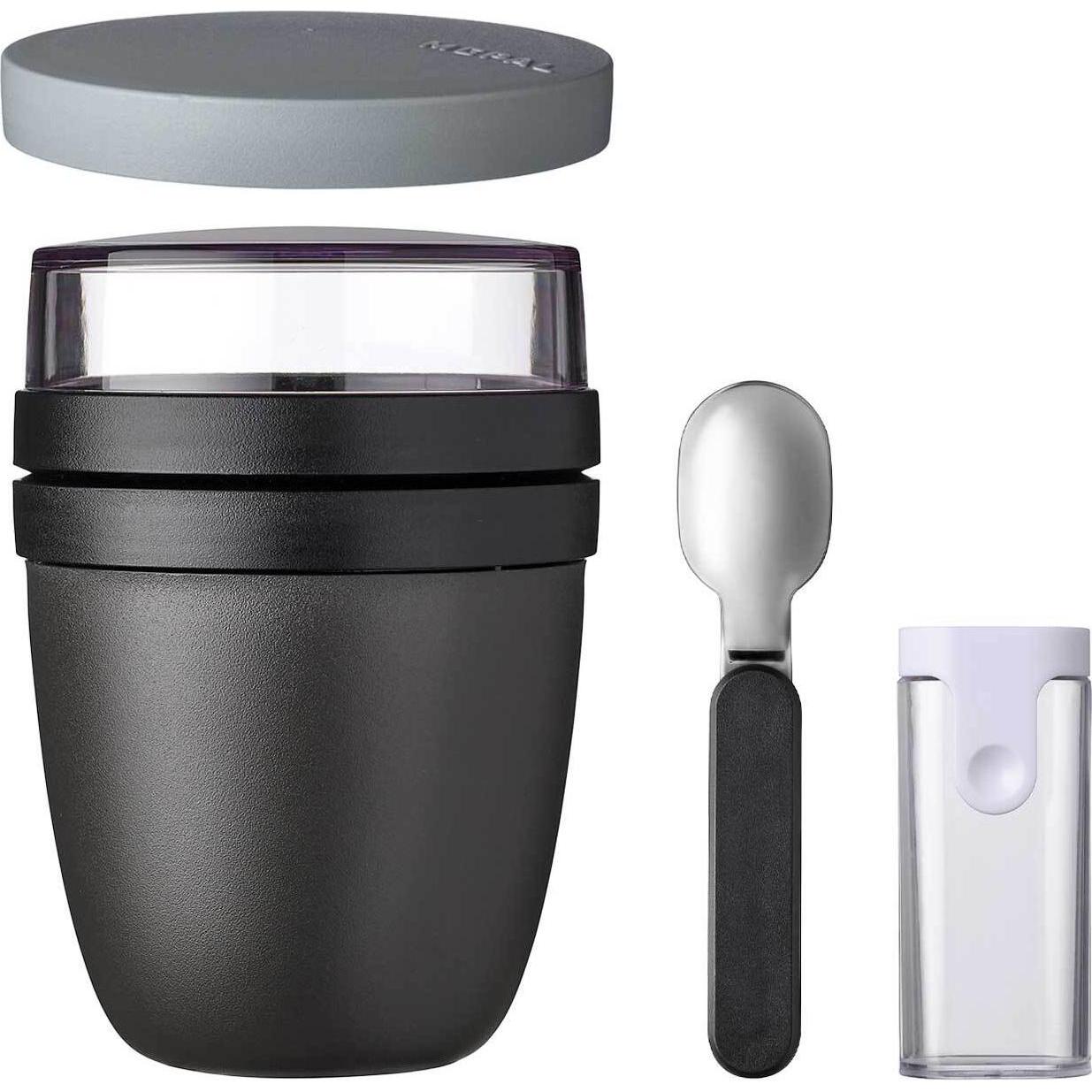 Mepal Ellipse Lunchpot mit Snack-Deckel und Klapplöffel, Lunchbox, Schwarz