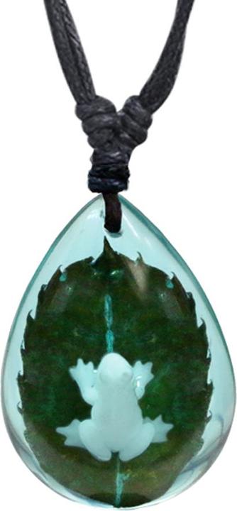 Immagine prodotto Chaotic Trading Halskette schwarz Anhänger Frosch auf Blatt Epoxy grün (Organico, senza ottone)