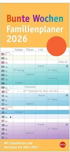 Bunte Wochen Familienplaner 2026
