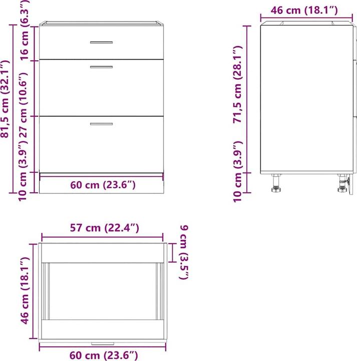 Produktbild vidaXL Küchenunterschrank Artisan-Eiche Holzwerkstoff Spülenunterschrank (60 x 46 x 81.50 cm)