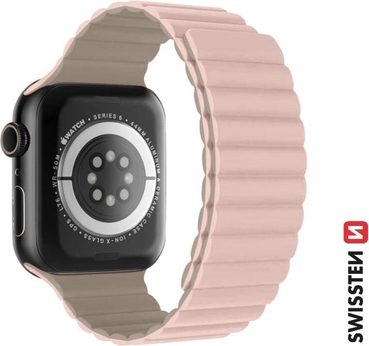 Immagine prodotto Swissten Fascia in silicone per Apple Watch - Magnetica 42/44/45/49 mm Rosa/Cappuccino (Silicone, 3, 4, Apple Watch Series 1, Oltranzista)