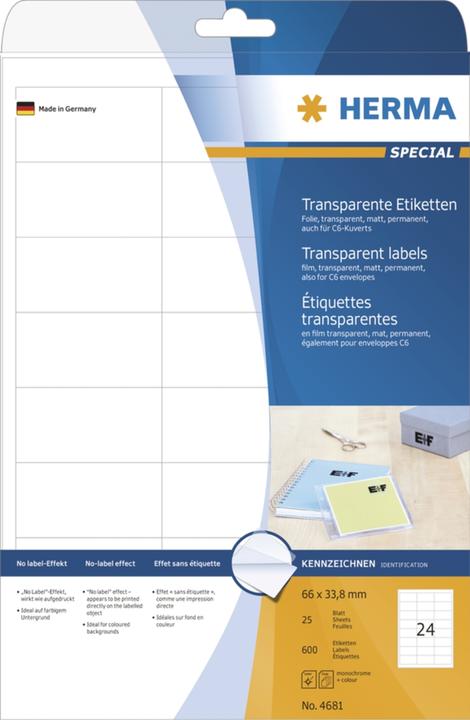 Actual product image HERMA Transparent labels A4