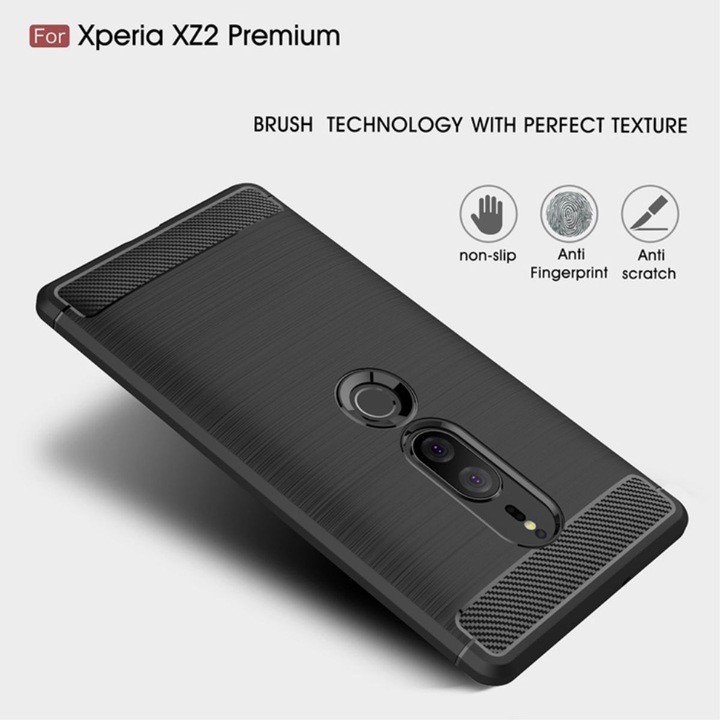 Produktbild König Design Hülle Handy Schutz für Sony Xperia XZ2 Premium Case Cover Bumper Carbon Blau (Sony Xperia XZ2 Premium)