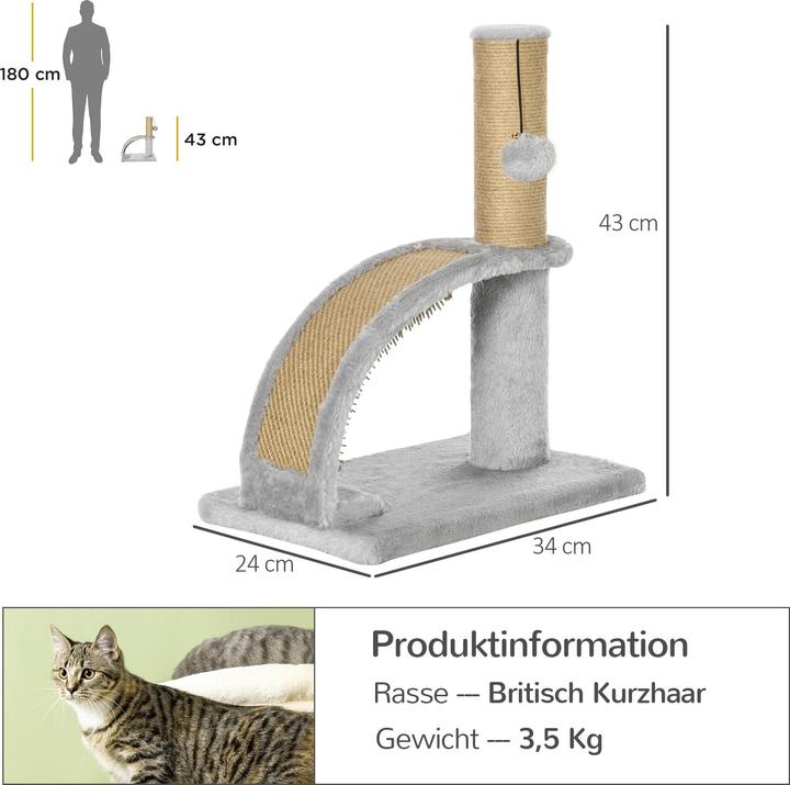 Produktbild PawHut Kratzbaum Spanplatte, Polyester Grau (43 cm, Grau)