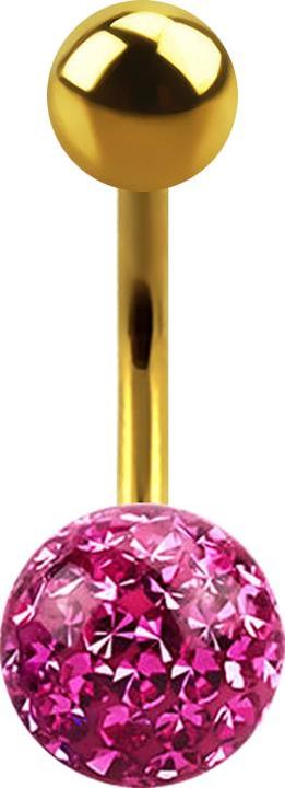 Produktbild Star Piercing Banane vergoldet mit Kugel und Kristall Kugel pink Epoxy Schutzschicht (ohne Messing, Titan)