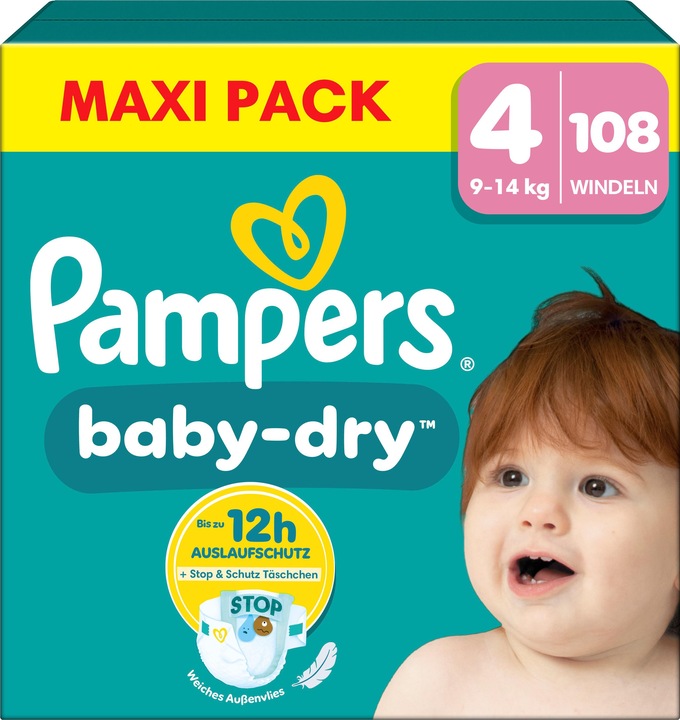 Immagine prodotto Pampers Baby-Dry (Dimensione 4, Pacco mensile, 108 Pezzo/i)