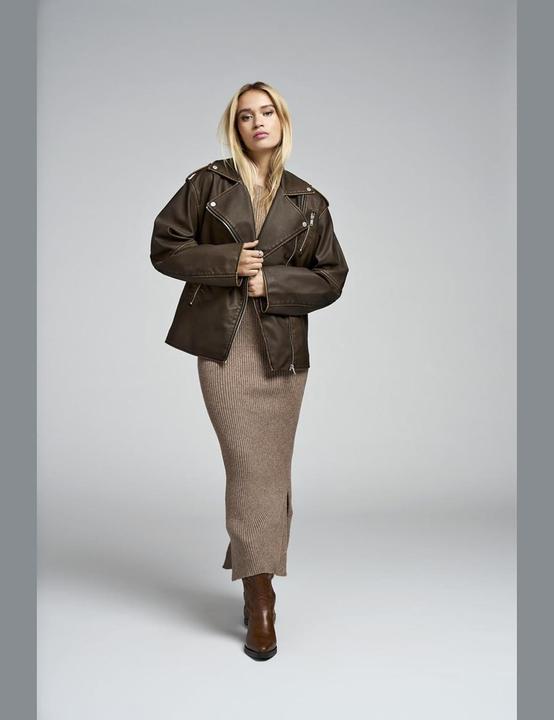 Actual product image Only Band collar biker jacket Faux leather jacket (L)