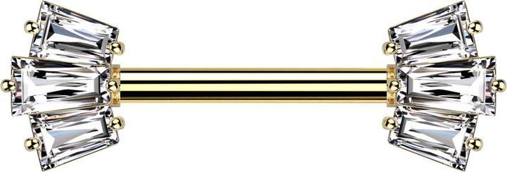 Produktbild Star Piercing Barbell vergoldet mit zwei Aufsätze drei Baguette Kristalle silber (Messing, Chirurgenstahl 316L)
