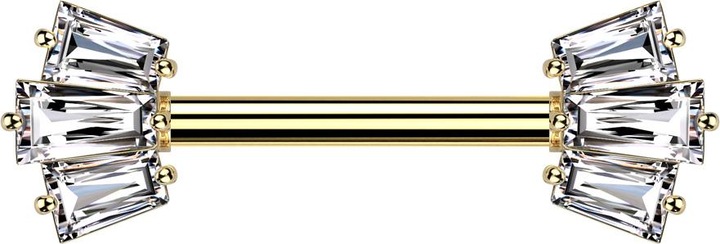 Produktbild Star Piercing Barbell vergoldet mit zwei Aufsätze drei Baguette Kristalle silber (Messing, Chirurgenstahl 316L)