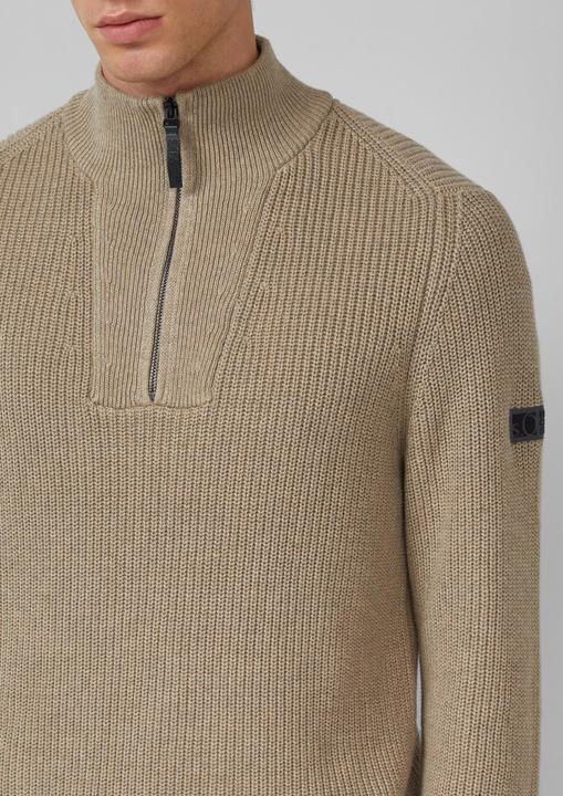 Produktbild s.Oliver Strickpullover Gerippter Baumwoll-Pullover mit Troyer-Kragen (L)