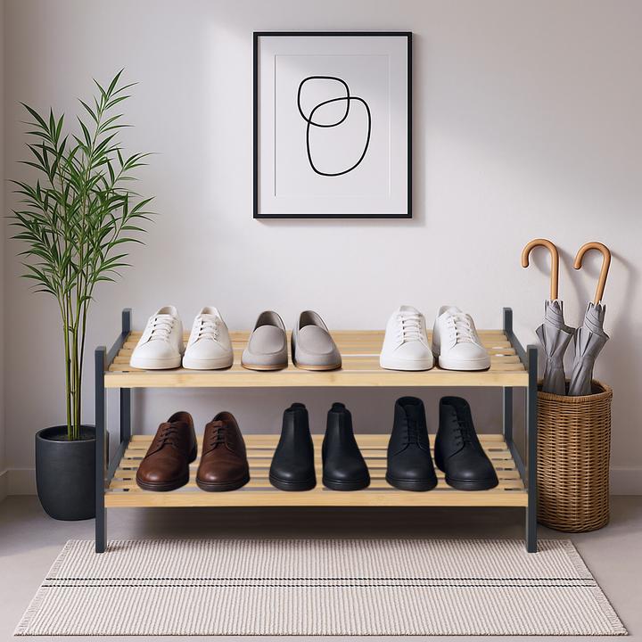 Actual product image Relaxdays Schuhregal Bambus 2 Ebenen