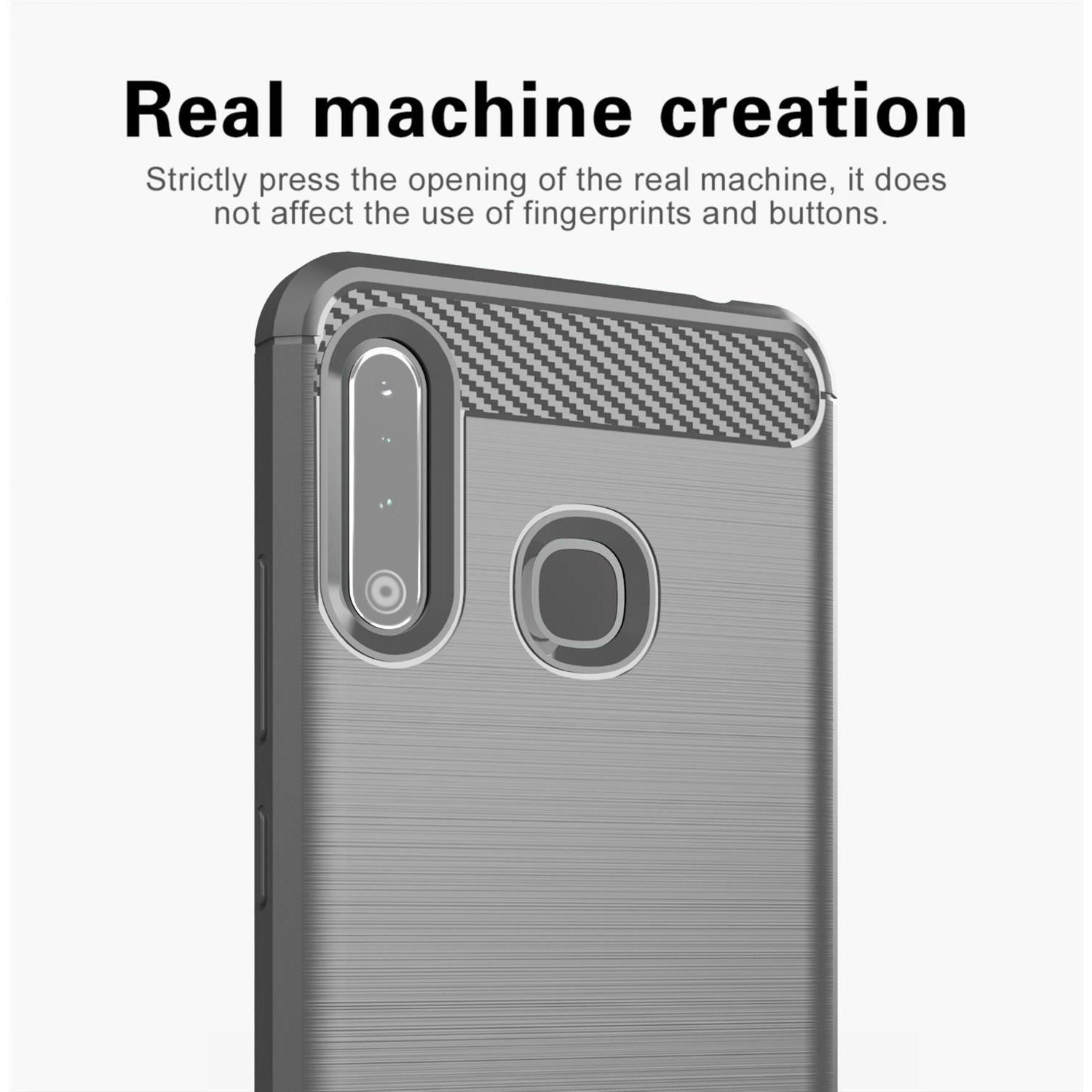 Thumbnail - Cadorabo TPU Ultra Slim carbon edelstahl Kombi Cover (Samsung Galaxy A70e), Smartphone Hülle, Grau