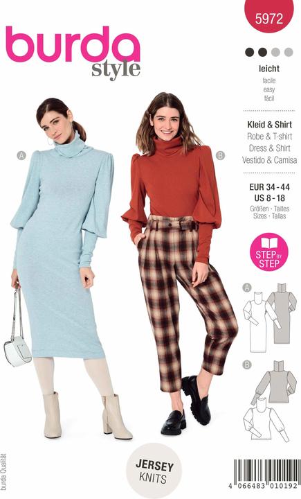 Actual product image Pattern knit dress & shirt with turtleneck and cuffed sleeves