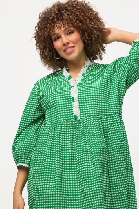Produktbild Ulla Popken Longtunika, kariert, A-Linie, V-Ausschnitt, 3/4-Arm (50, 52)