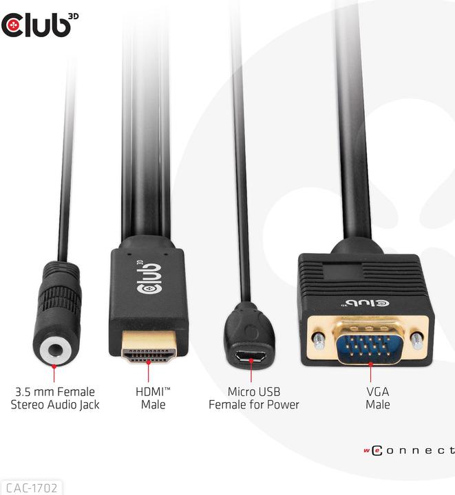 Produktbild Club 3D Club3D Kabel HDMI+Micro-USB-Buchse > VGA+ St/Bu (2 m)