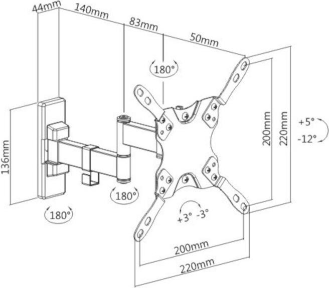 Image du produit Techly Support mural pour LCD TV LED 13-42", FullMotion, 3 articulations, noir (Mur, 20 kg, 13" - 42")
