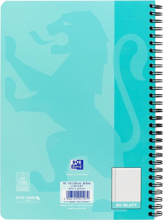 Actual product image Oxford Notebook Touch Collegeblock L27, B5, Lined, Aqua, 5 pieces (B5, Lined, Hardcover)