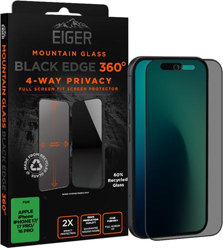 Eiger Mountain Glass Black Edge 360 (1 Stück, Apple iPhone 16 Pro, Apple iPhone 17, Apple iPhone 17 Pro)