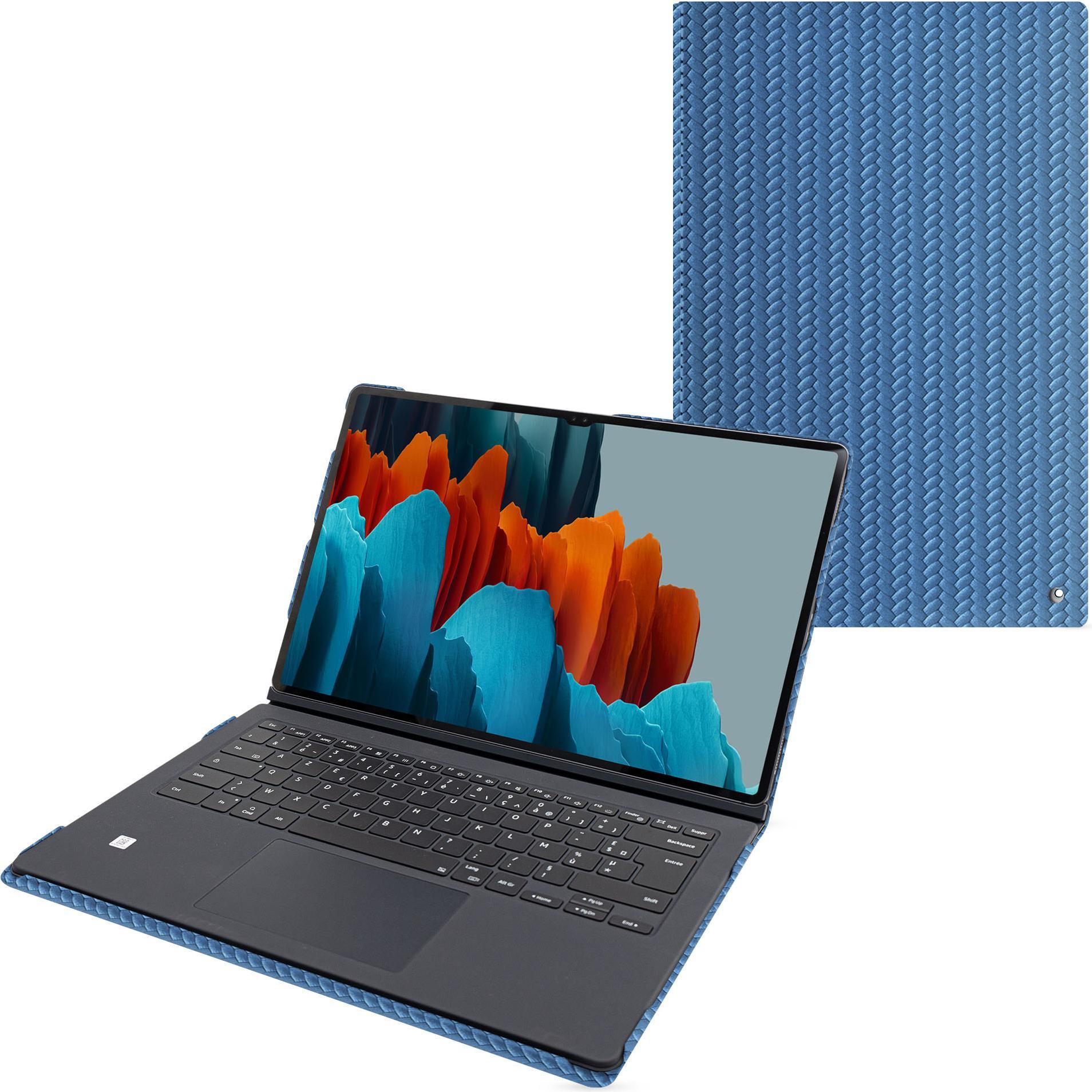 Noreve Lederschutzhülle Samsung Galaxy Tab S9 Ultra + Book Cover Keyboard (Galaxy Tab S9 Ultra), Tablet Hülle, Blau