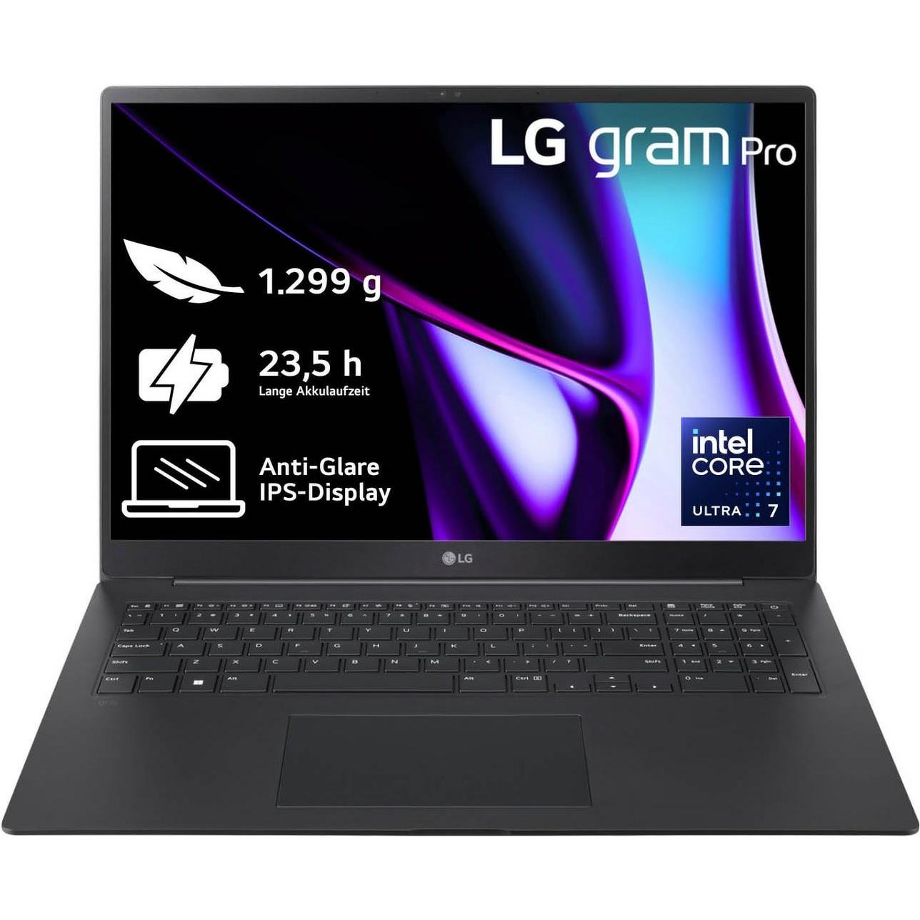 LG gram Pro 17 (17", Intel Core Ultra 7 155H, 32 GB, 2000 GB, DE), Notebook, Schwarz