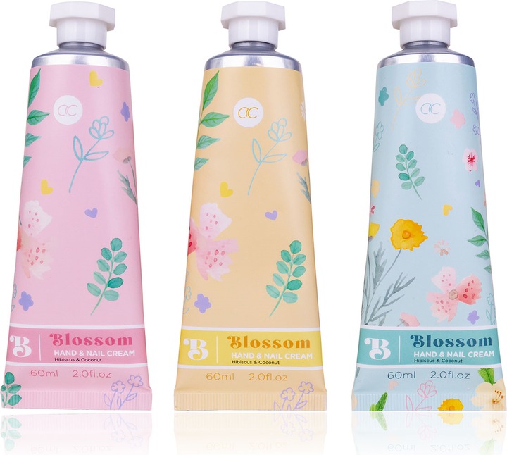 Produktbild Accentra Hand & Nail Cream BLOSSOM in der Tube, 60ml, 3 verschiedene Motive, Duft: Hibiskus & Kokosnuss, Farb