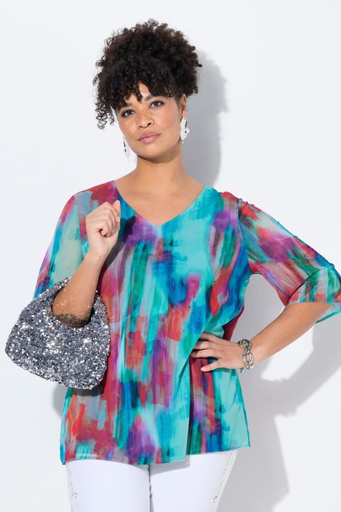 Produktbild Miamoda Meshbluse, A-Linie, Mesh mit farbigem Alloverdruck (48)