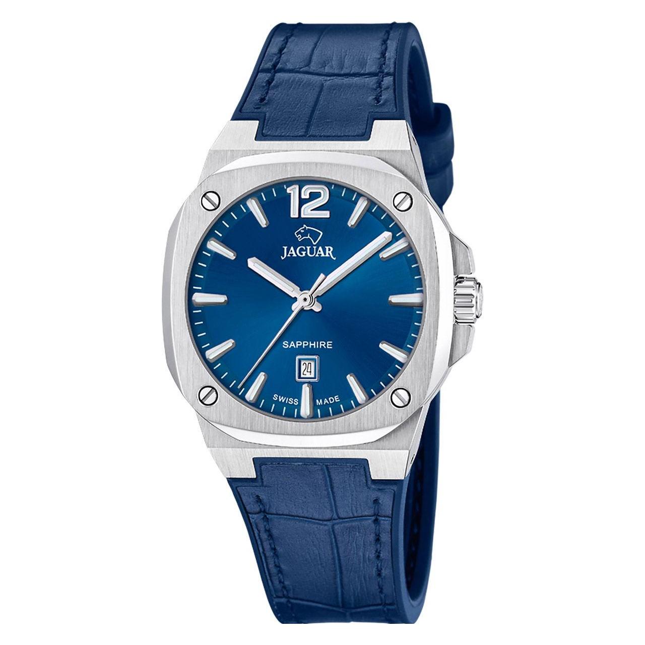 Jaguar, Armbanduhr, Rondcarre, Blau, Türkis, Silber, (Analoguhr, Swiss Made, 34 mm)