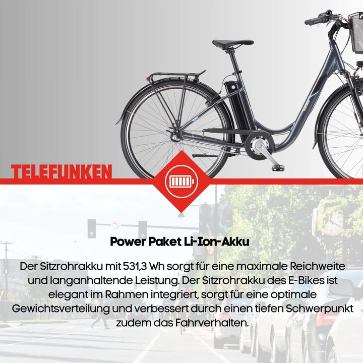 Produktbild Telefunken Multitalent RC830, City E-Bike, Motor power 250 W, Wheel size 28 ", Warranty 24 month(s), Anthracite (48 cm)